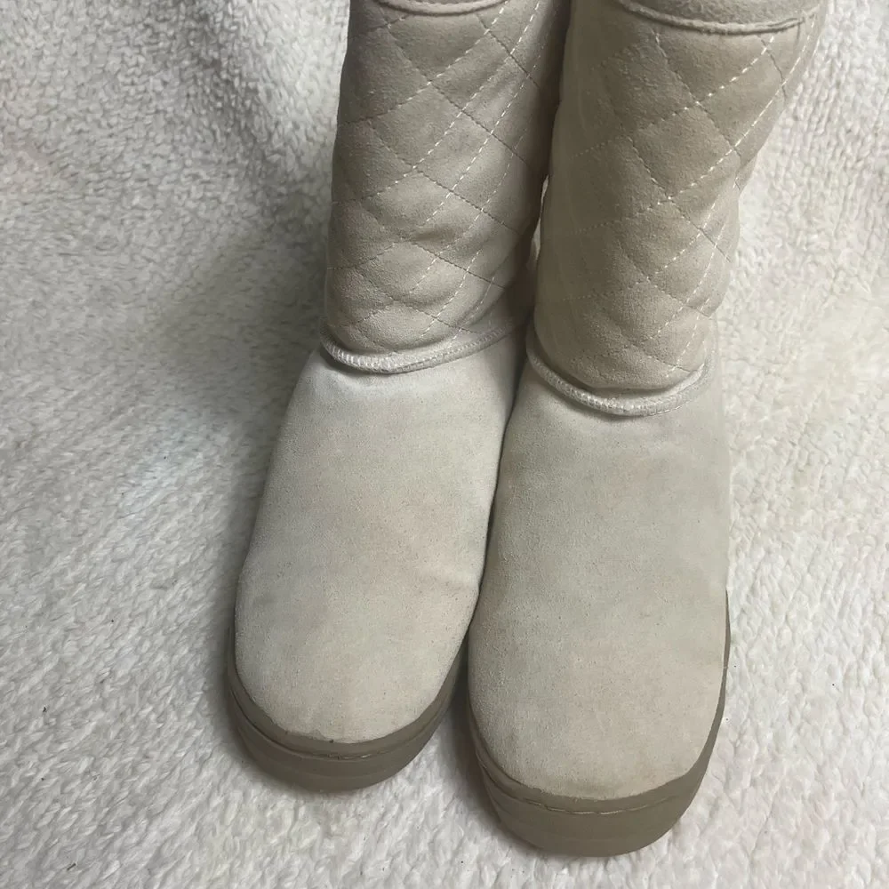 So wear it Declare it leather suede Quilted Beige Boots faux fur lining SZ11M